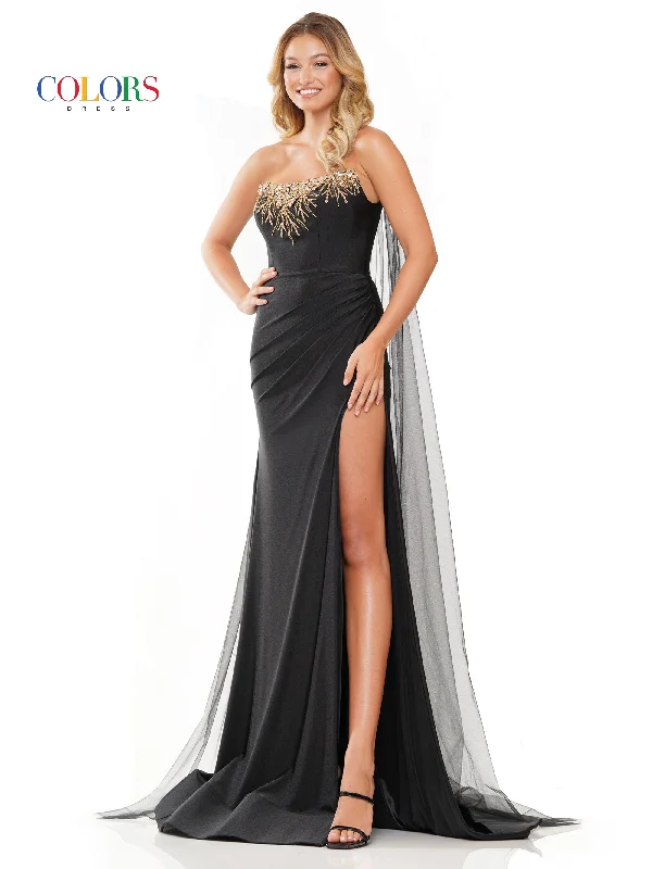 Colors 3279 Long Formal Fitted Satin Prom Dress Best maxi dresses for tall women