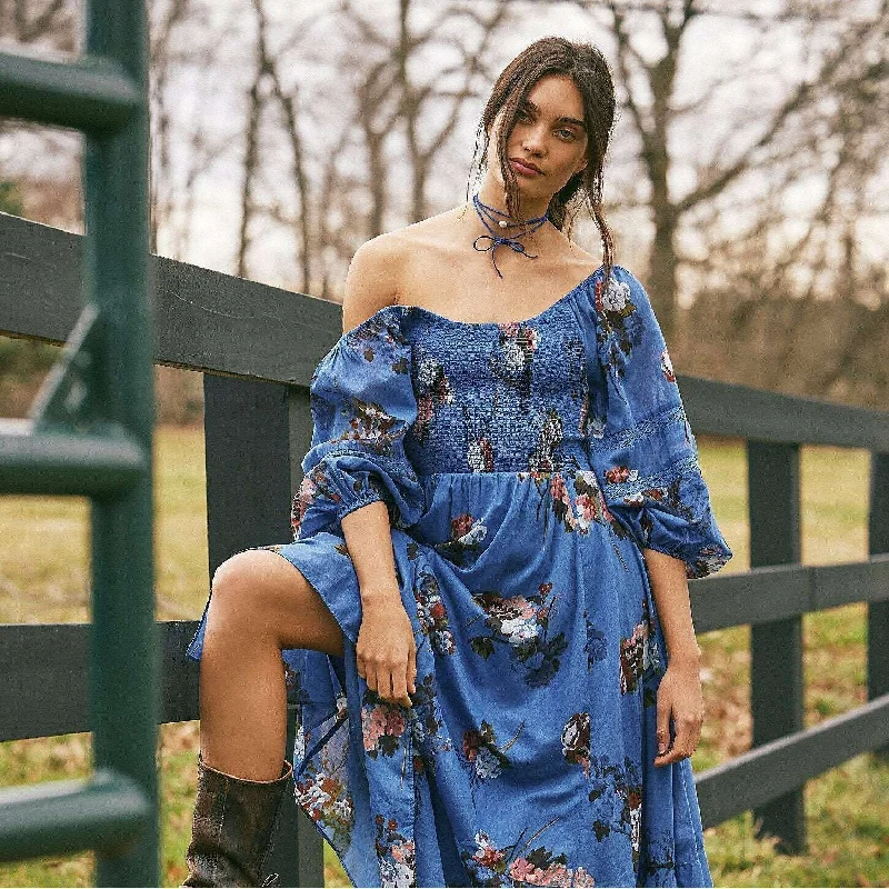 FREE PEOPLE - Morning Glory Maxi Dress - Dutch Blue Leather maxi dresses