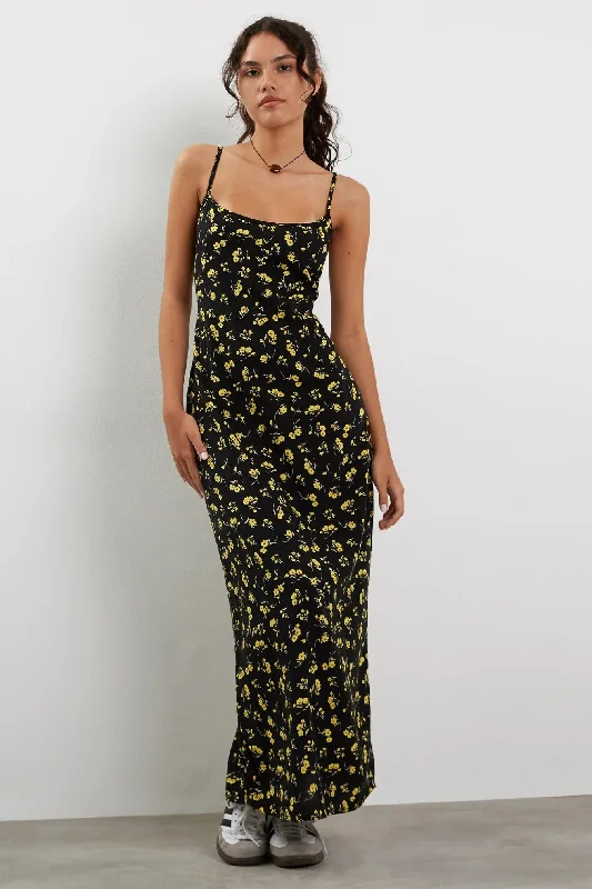 Motel Rocks Kafka Maxi Dress in Buttercup Black and Yellow Winter maxi dresses