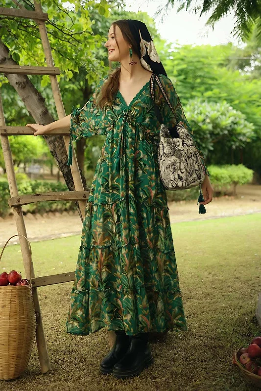 Tropical Ash Leaf Printed Maxi Dress Women's maxi dresses