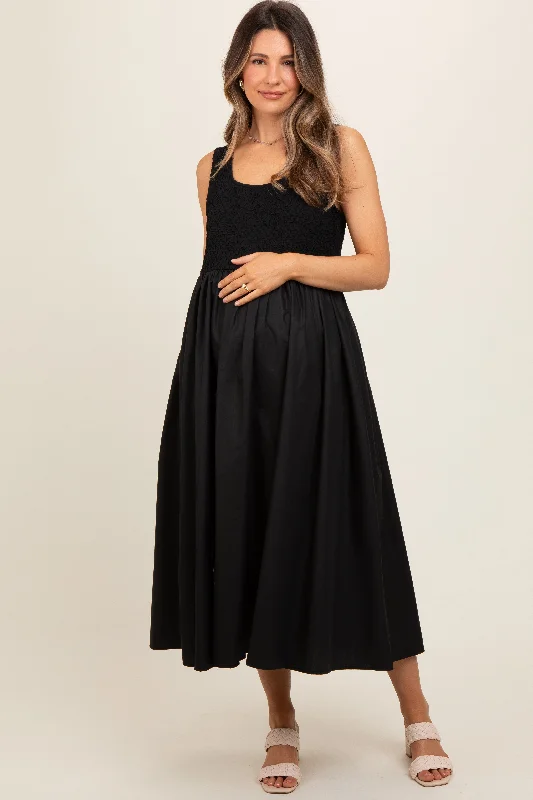 Black Textured Scoop Neck Sleeveless Maternity Midi Dress Fashion Nova midi dresses