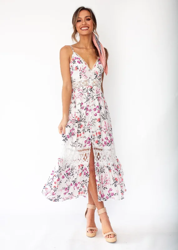 Emersyn Midi Dress - White Floral Vintage midi dresses