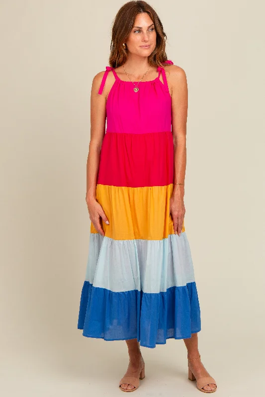 Fuchsia Colorblock Tiered Midi Dress ASOS midi dresses