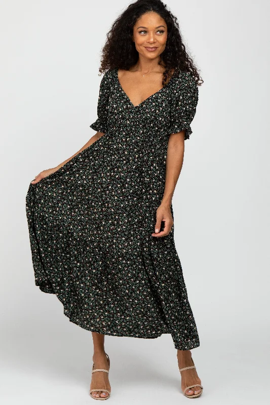 Green Floral V-Neck Ruffle Sleeve Midi Dress Revolve midi dresses