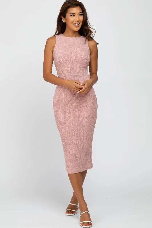 Mauve Twist Back Accent Ribbed Midi Dress Best midi dresses for summer vacation