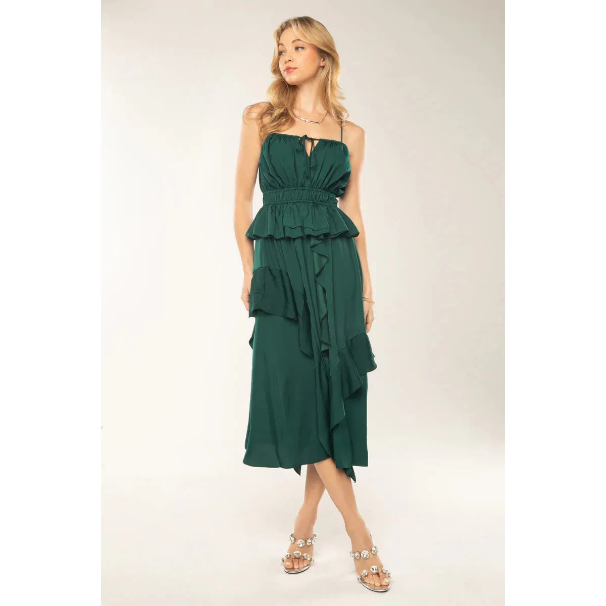 Miss Me Hunter Green Tiered Midi Dress Affordable midi dresses