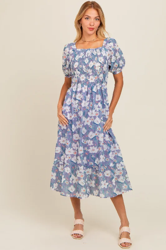 Periwinkle Floral Smocked Midi Dress Best midi dresses for elegant looks