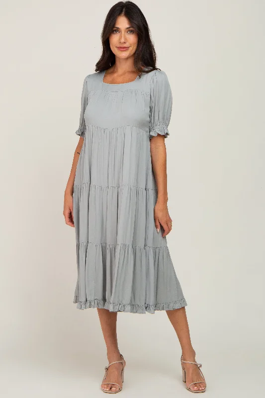 Sage Tiered Ruffle Hem Midi Dress Urban Outfitters midi dresses