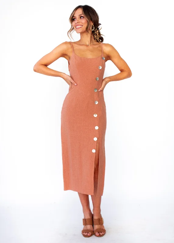 Saoirse Midi Dress - Tan Sleeveless midi dresses