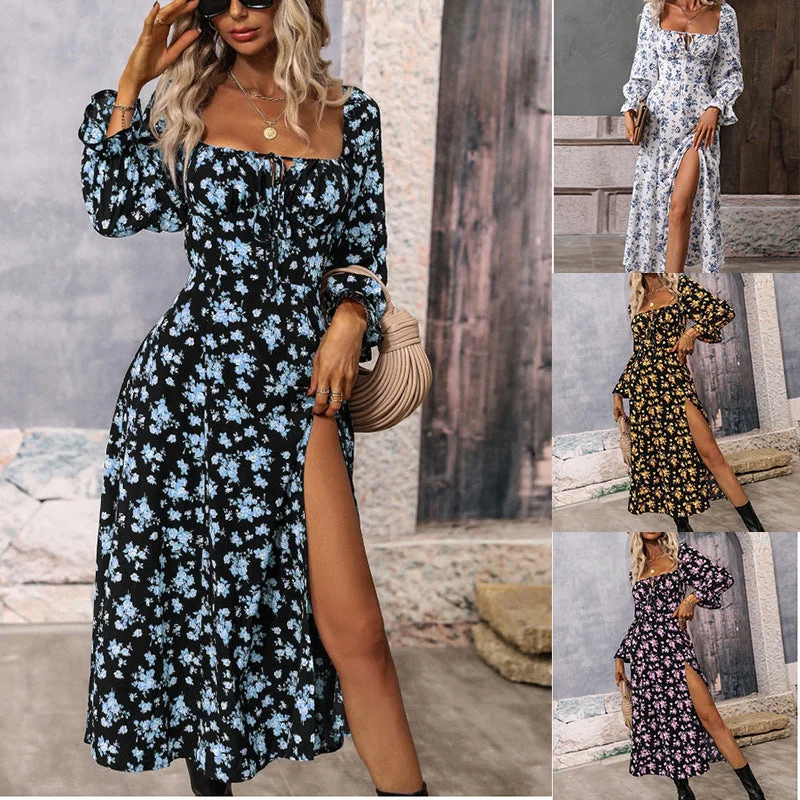 Autumn/Winter New Printed Long Sleeve Backless Bohemian Dress for Women Fashion-forward floral dresses