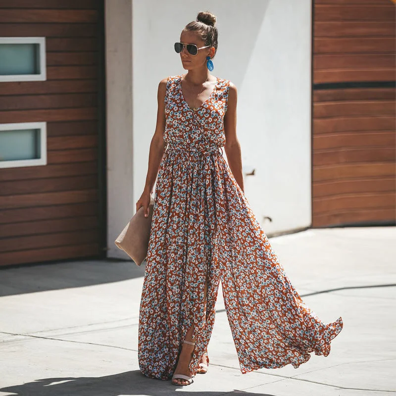 New Print Temperament Commuter Sleeveless Bohemian Dress Lightweight floral dresses for hot weather