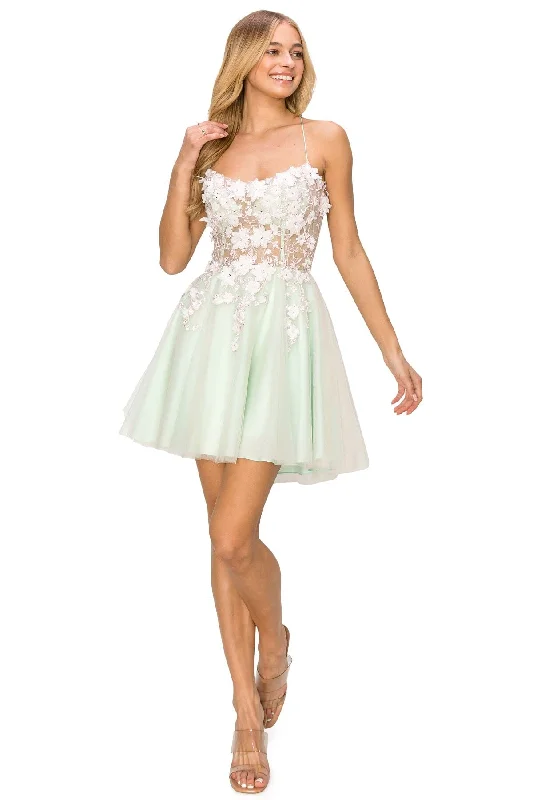 3D Floral Short Strappy Back Dress by Cinderella Couture 8053J A-line floral dresses