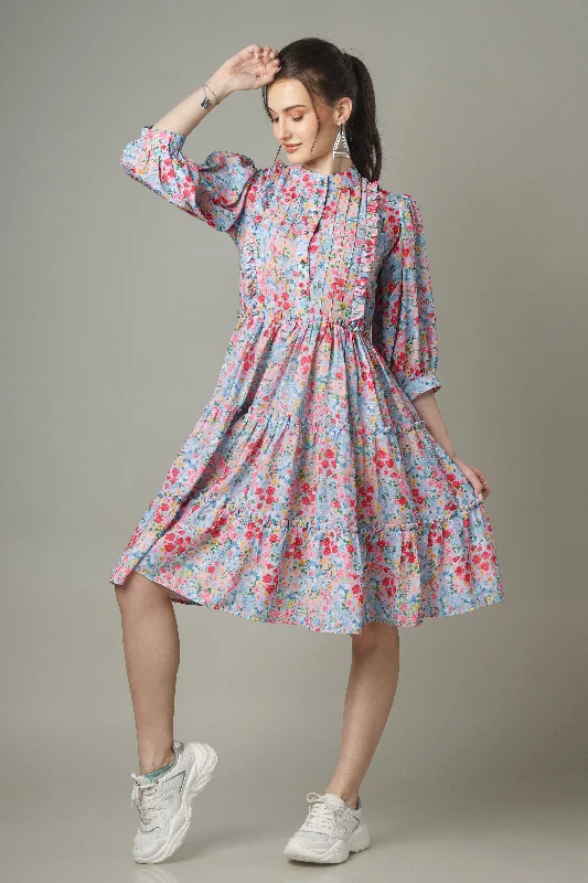 A-Line Floral Button Down Tiered Shirt Dress Bodycon floral dresses