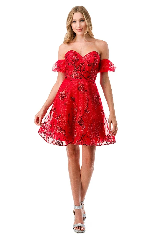 Glitter Print Short Sweetheart Dress by Coya S2747B Linen floral dresses