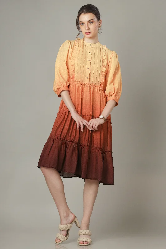 Light Orange Floral Button Down Tiered Shirt Dress Graduation floral dresses