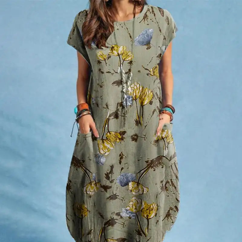 ZANZEA Women Summer Dress Bohemian Floral Print Vestido O-Neck Short Sleeve Pockets Sundress Fashion Casual Elegant Holiday Robe Retro floral dresses