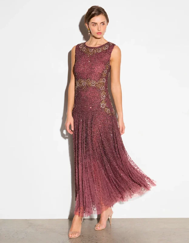 Grace Beaded Gown Berry/Gold Open-back unclassified dresses