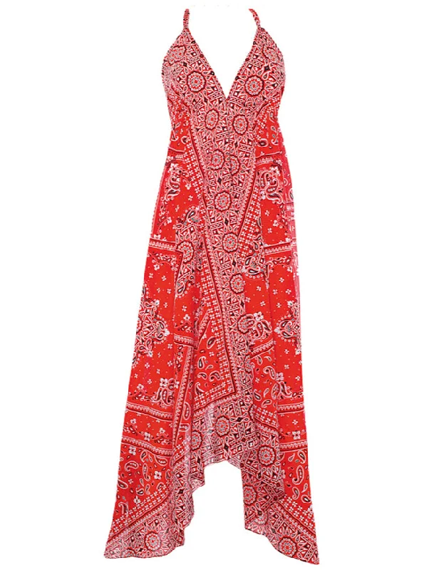 Red Bandana Print Beach Dress Sleeveless unclassified dresses