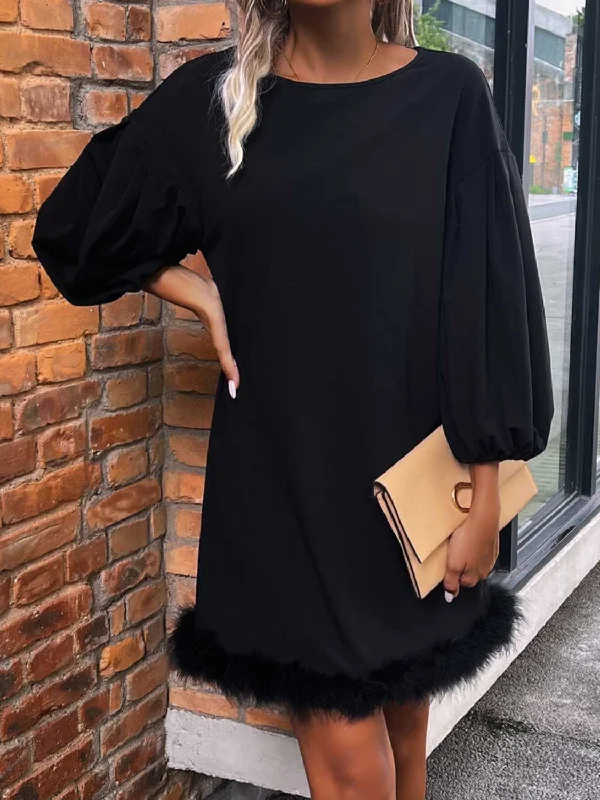 Round Neck Balloon Sleeve Dress Lightweight unclassified dresses