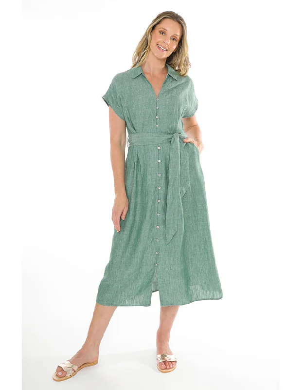 S/S Belted Linen Dress Honeydew Wrap unclassified dresses