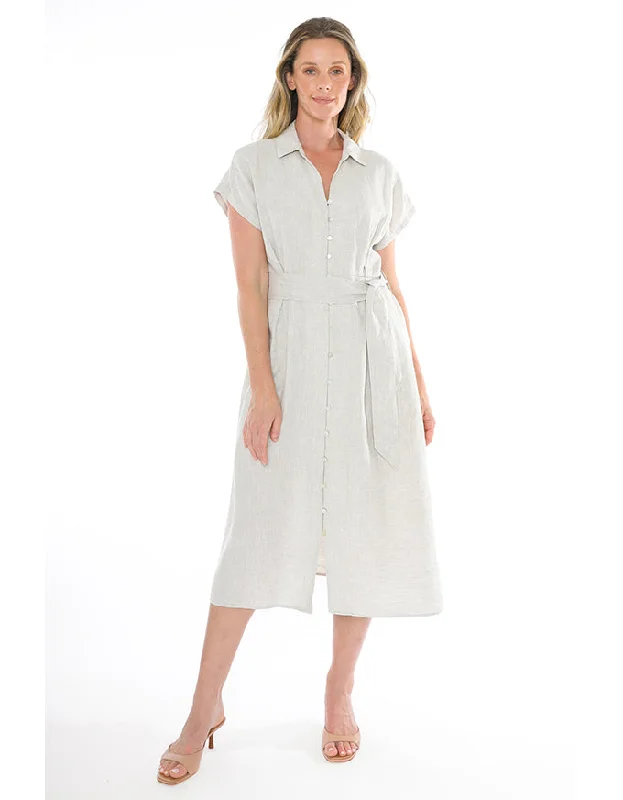 S/S Belted Linen Dress Natural Flax Flowy unclassified dresses