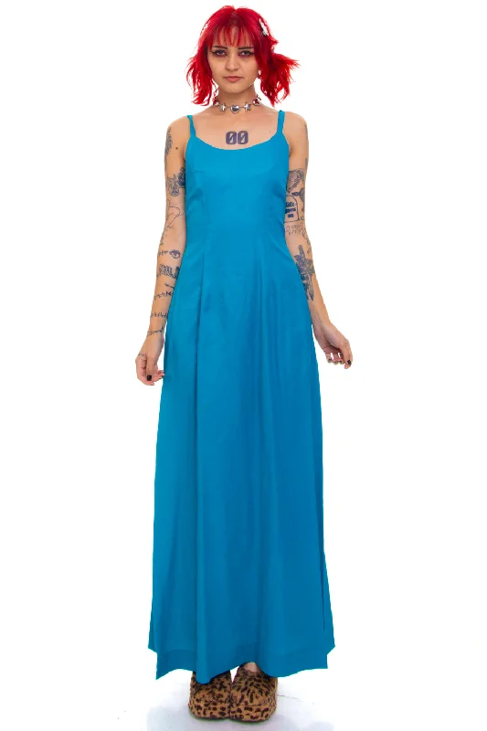 Vintage 70's Union Made Turquoise Blue Slip Gown - S Party unclassified dresses