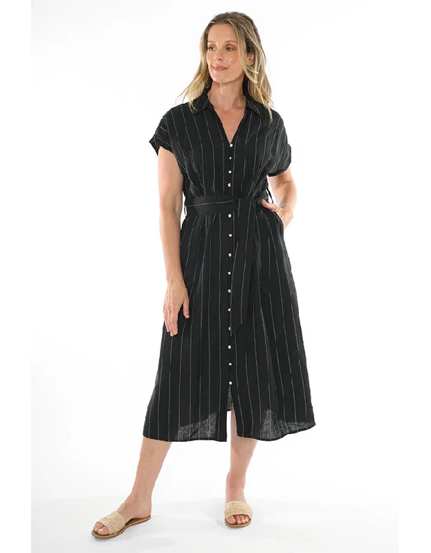 Wide Stripe Dress Black/Putty Long sleeve unclassified dresses