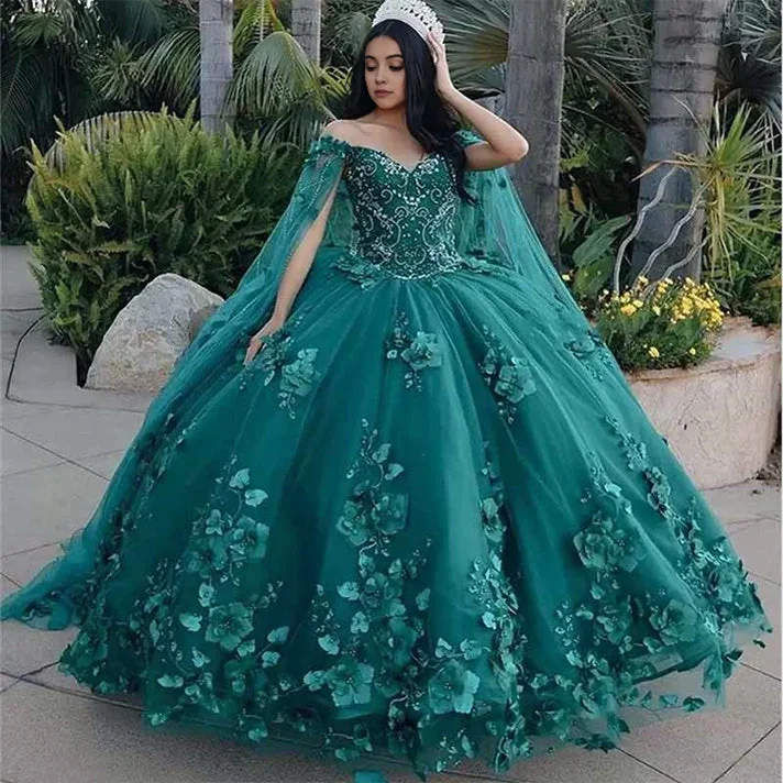 Dark Green Organza Off-the-Shoulder Ball Gown Quinceanera Dress Luxury unclassified dresses