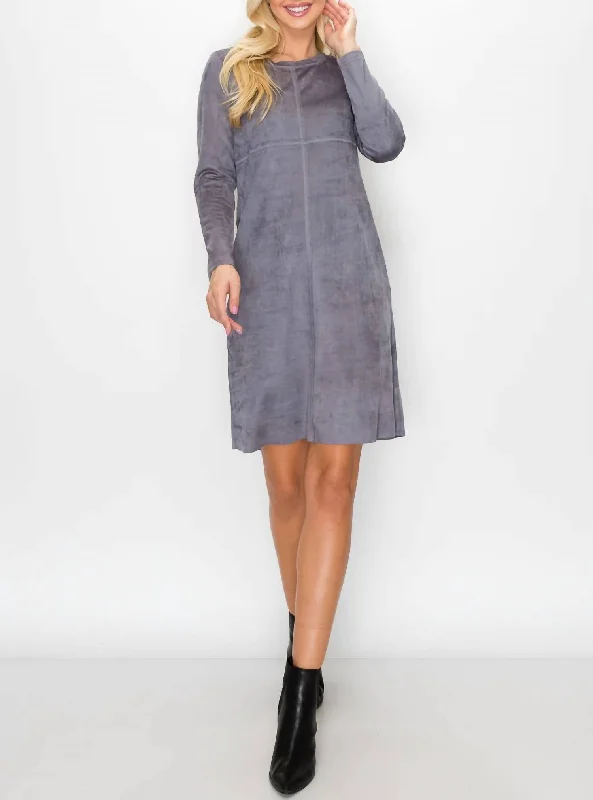 Aurora Suede Round Neck Dress In Charcoal Vintage unclassified dresses