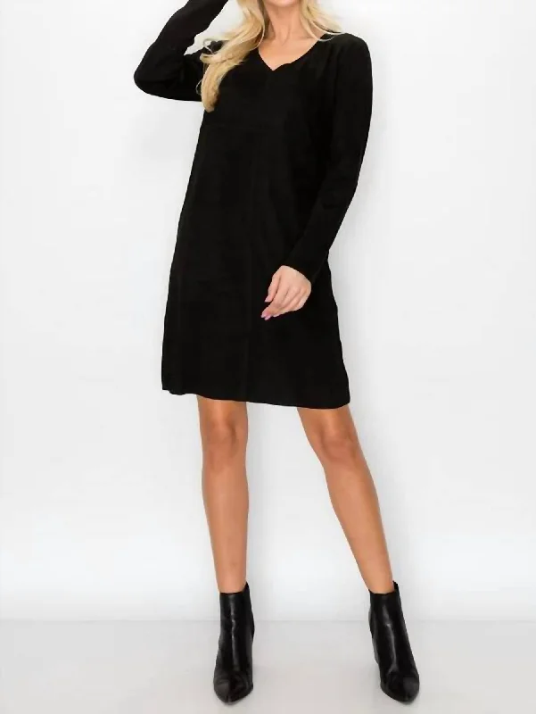 Aurora Suede V Neck With Pockets In Black Boho unclassified dresses