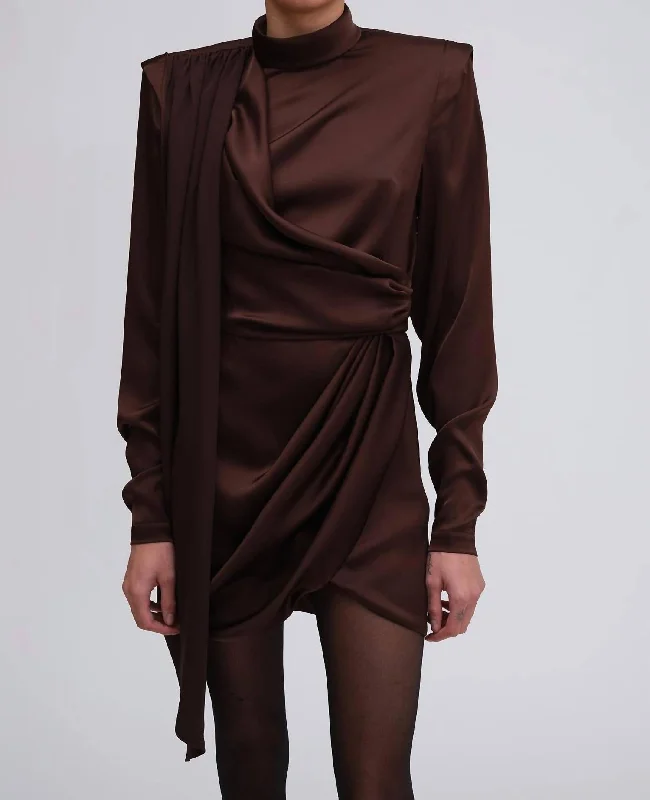 Bianca Solid Silk Dress In Chocolate Brown Trendy unclassified dresses