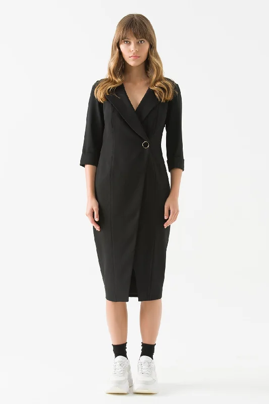 Black Anvelop Dress with Buttons Comfortable unclassified dresses