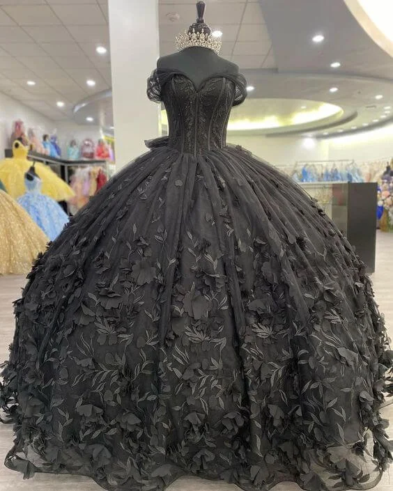 Black Ball Gown Off the Shoulder Quinceanera Dresses with Bow Knot Embroidered unclassified dresses