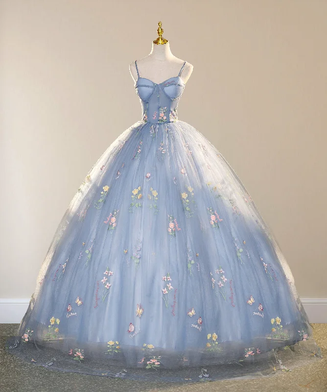 Blue Ball Gown with Scattered Little Flower Prom Dress Minimalist unclassified dresses