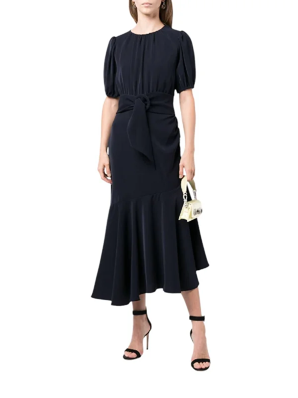 Camila Belted Dress In Navy Long sleeve unclassified dresses