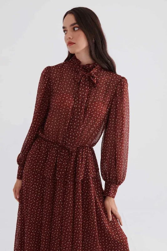 Collar Tie Patterned Dress Standard Color Boho unclassified dresses