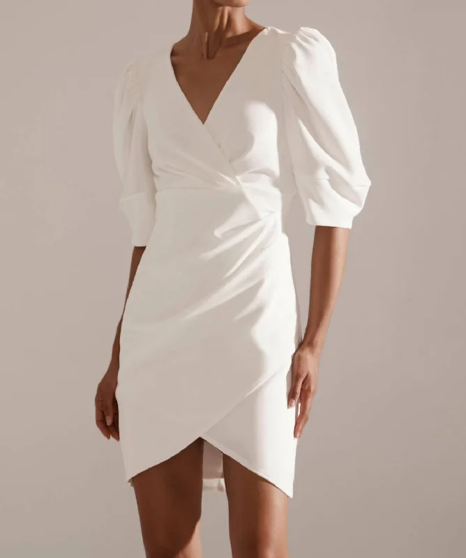 Crepe Wrap Puff Sleeve Dress In Ivory Luxury unclassified dresses