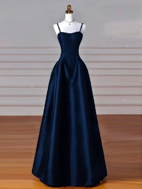 Dreamy Dark Blue Spaghetti Straps Satin Prom Dress Club unclassified dresses