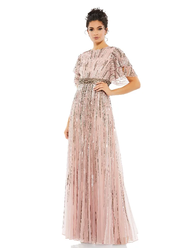 Embellished Full Length Layered Sleeve Gown Popular unclassified dresses