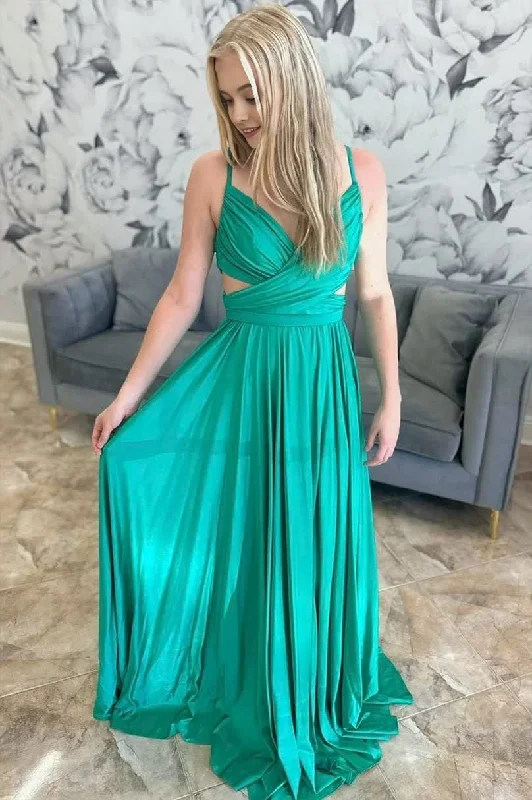 Emerald Green Pleated A-Line Formal Dress Lace unclassified dresses