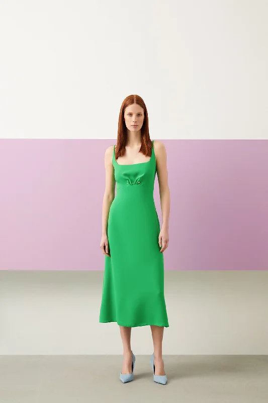 Green Square Collar Strap Mid-length Dress Anniversary unclassified dresses