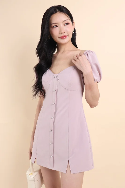 HANNI POOF SLEEVE DRESS IN MAUVE PINK Chiffon unclassified dresses