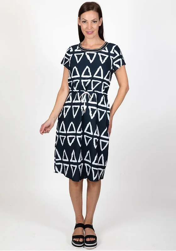 Inco Triangle Print Knee Length Dress, Navy & White Satin unclassified dresses