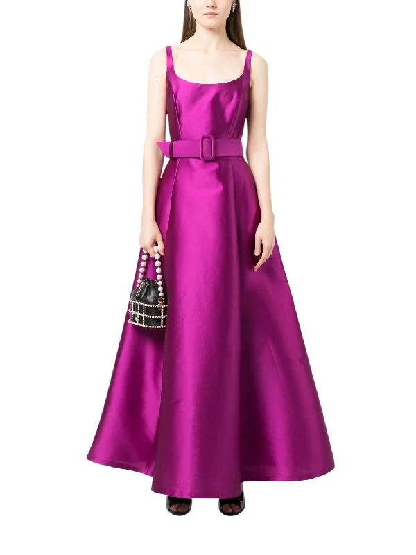 Kruse Gown With Belt In Magenta One-shoulder unclassified dresses