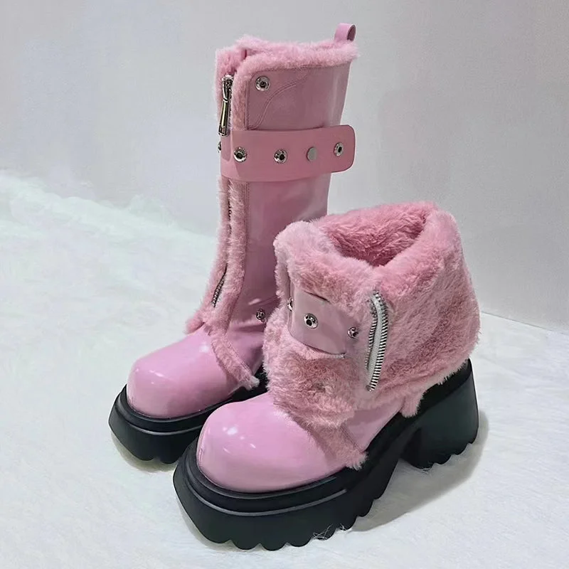 Lapel thick-soled snow boots yv31395 Vintage unclassified dresses