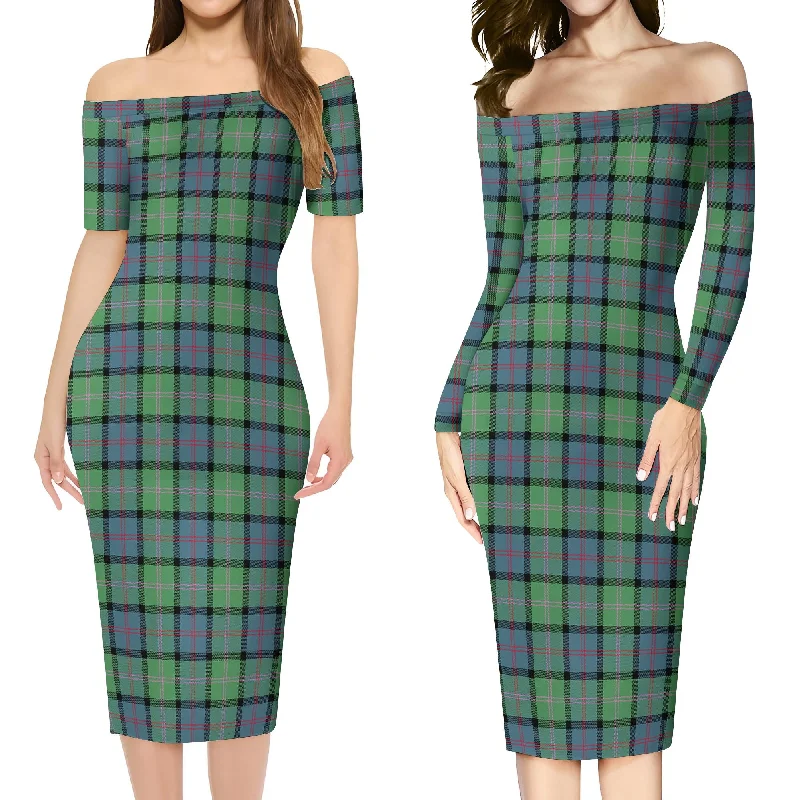 MacThomas Ancient Tartan Off Shoulder Lady Dress Beaded unclassified dresses