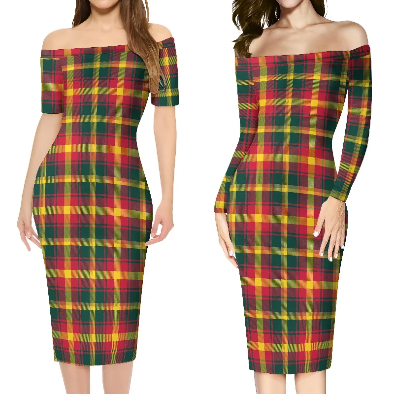 Maple Leaf Canada Tartan Off Shoulder Lady Dress One-shoulder unclassified dresses