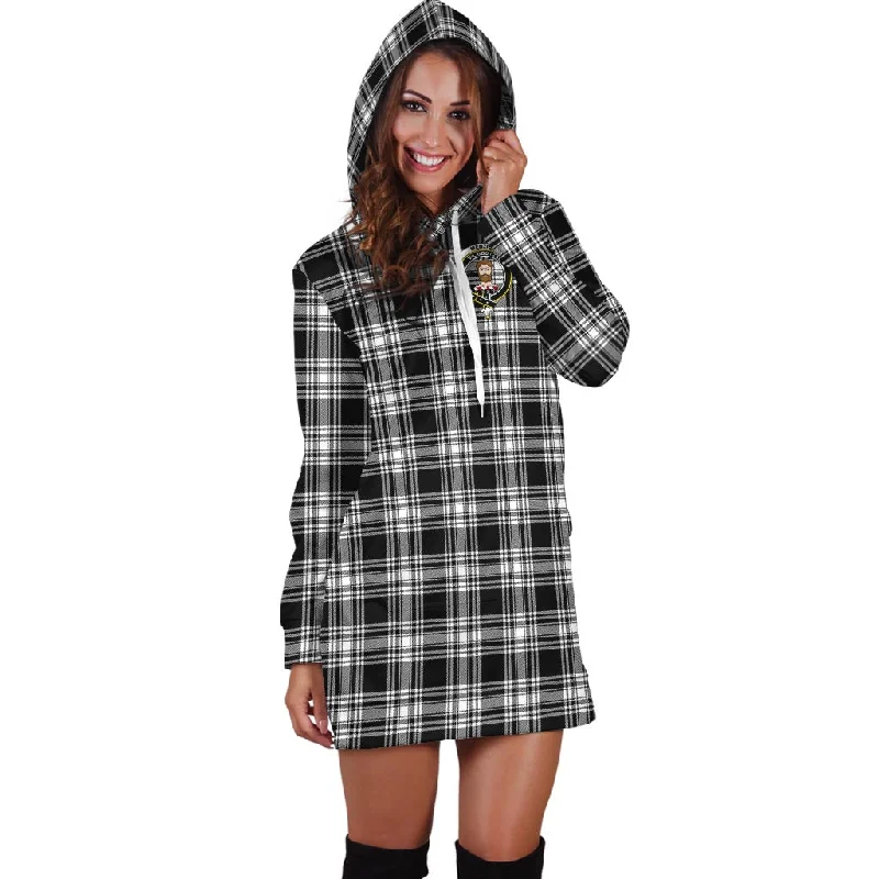 Menzies Black and White Tartan Hoodie Dress with Family Crest Velvet unclassified dresses