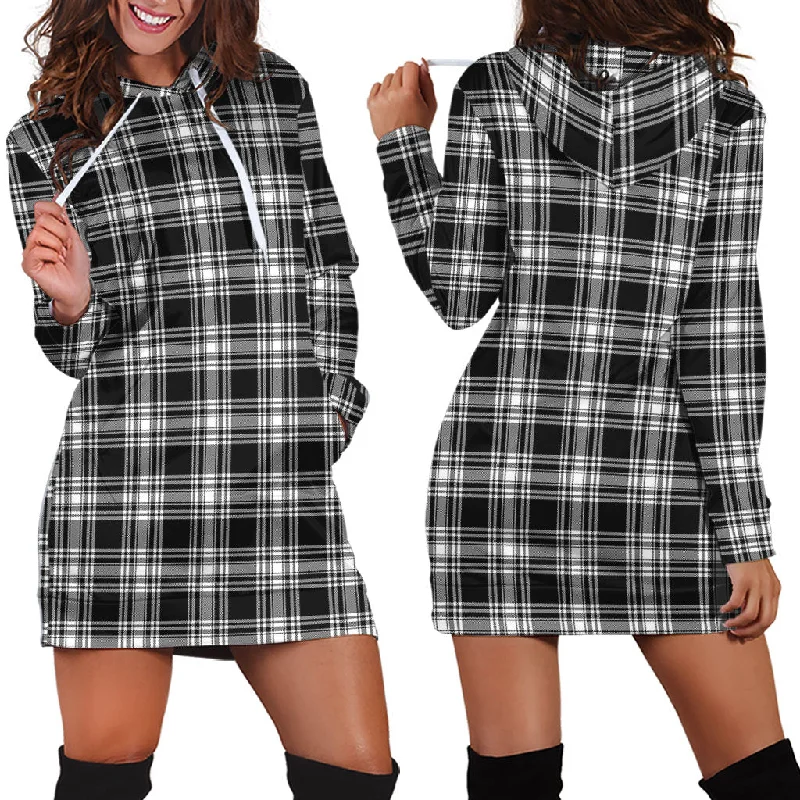 Menzies Black and White Tartan Hoodie Dress Silk unclassified dresses