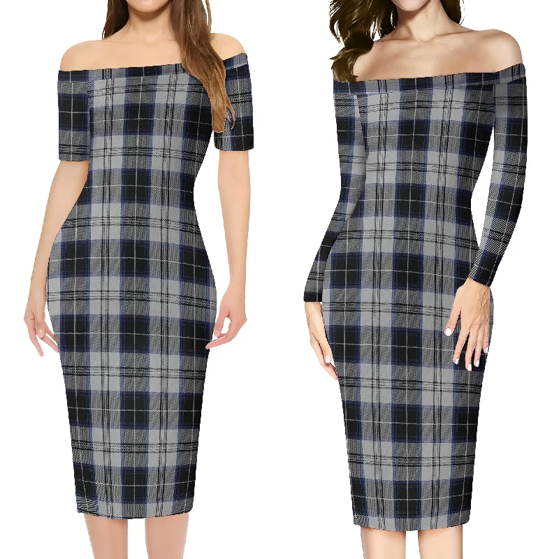 Menzies Black Dress Tartan Off Shoulder Lady Dress Breathable unclassified dresses